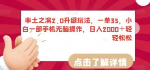 率土之滨2.0升级玩法,一单35,小白一部手机无脑操作,日入2000+轻轻松松【揭秘】-聚富社