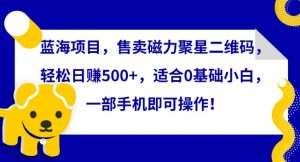 蓝海项目,售卖磁力聚星二维码,轻松日赚500+,适合0基础小白,一部手机即可操作【揭秘】-聚富社