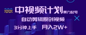 中视频计划暴力起号,自动剪辑原创视频,3分钟上手,月入2W+【揭秘】-聚富社