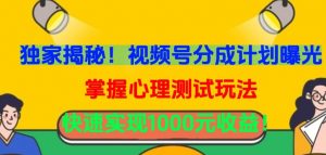 独家揭秘!视频号分成计划曝光,掌握心理测试玩法,快速实现1000元收益【揭秘】-聚富社