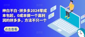 拼多多2024零成本包起,0成本做一个高利润的拼多多,方法不只一个-聚富社