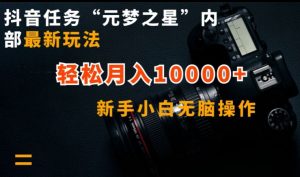 抖音任务“元梦之星”内部最新玩法，新手小白无脑操作，轻松月入10000+【揭秘】-聚富社