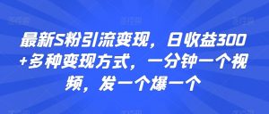 最新S粉引流变现,日收益300+多种变现方式,一分钟一个视频,发一个爆一个【揭秘】-聚富社
