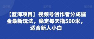 【蓝海项目】视频号创作者分成掘金最新玩法,稳定每天撸500米,适合新人小白【揭秘】-聚富社