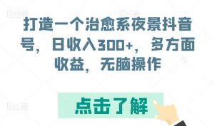 打造一个治愈系夜景抖音号，日收入300+，多方面收益，无脑操作【揭秘】-聚富社