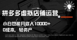 拼多多虚拟店铺运营小白也能月收入10000+【揭秘】-聚富社