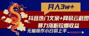 抖音热门文案+网易云截图暴力涨粉拉爆收益玩法,小白无脑操作,简单易上手【揭秘】-聚富社