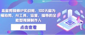 高薪剪辑师IP实战班,100天称为懂拍剪、AI工具、运营、编导的全能型视频制作人-聚富社