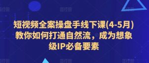 短视频全案操盘手线下课(4-5月)教你如何打通自然流,成为想象级IP必备要素-聚富社