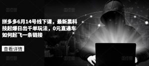 拼多多6月14号线下课,最新黑科技起爆日出千单玩法,0元直通车如何起飞一条链接-聚富社