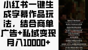小红书一键生成字幕作品玩法,结合商单广告+私域变现月入1w+【揭秘】-聚富社