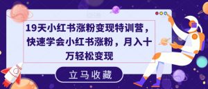 19天小红书涨粉变现特训营,快速学会小红书涨粉,月入十万轻松变现-聚富社