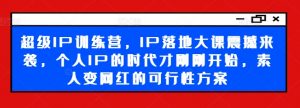 超级IP训练营,IP落地大课震撼来袭,个人IP的时代才刚刚开始,素人变网红的可行性方案-聚富社