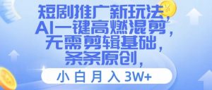 短剧推广新玩法,AI一键高燃混剪,无需剪辑基础,条条原创,小白月入3W+【揭秘】-聚富社