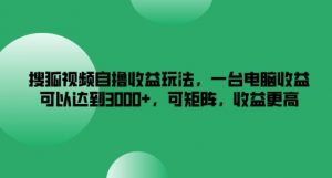 搜狐视频自撸收益玩法,一台电脑收益可以达到3k+,可矩阵,收益更高【揭秘】-聚富社