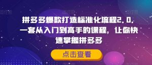 拼多多爆款打造标准化流程2.0,一套从入门到高手的课程,让你快速掌握拼多多-聚富社
