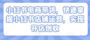 小红书电商带货,快速掌握小红书店铺运营,实现开店创收-聚富社
