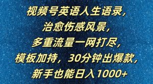 视频号英语人生语录,多重流量一网打尽,模板加持,30分钟出爆款,新手也能日入1000+【揭秘】-聚富社