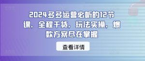 2024多多运营必听的12节课,全程干货,玩法实操,爆款方案尽在掌握-聚富社