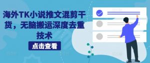 海外TK小说推文混剪干货,无脑搬运深度去重技术-聚富社