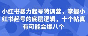 小红书暴力起号特训营,掌握小红书起号的底层逻辑,十个帖真有可能会爆八个-聚富社