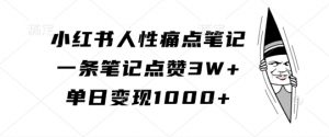 小红书人性痛点笔记,一条笔记点赞3W+,单日变现1k-聚富社