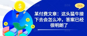 某付费文章:这头猛牛接下去会怎么冲,答案已经很明朗了 !-聚富社