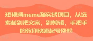 短视频meme猫实战项目,从选素材到把文案,到剪辑,手把手的教你快速起号涨粉-聚富社