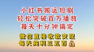 小红书搬运热门短剧,轻松爆流百万播放,每天引流几十人,搞个大几百块真的很简单-聚富社