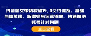 抖音图文带货教程14.0交付体系,基础与精英课,新增账号运营锦囊,快速解决账号针对问题-聚富社