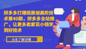 拼多多打爆班原创高阶技术第40期,拼多多全站推广,让更多卖家花小钱学到好技术-聚富社