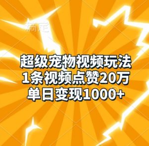 超级宠物视频玩法,1条视频点赞20万,单日变现1k-聚富社