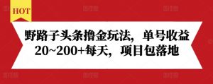 野路子头条撸金玩法,单号收益20~200+每天,项目包落地-聚富社