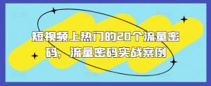 短视频上热门的20个流量密码,流量密码实战案例-聚富社