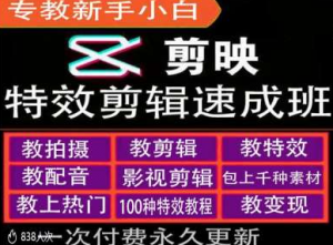 剪映特效教程和运营变现教程,特效剪辑速成班,专教新手小白-聚富社