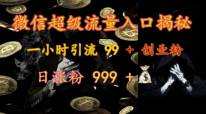 微信超级流量入口揭秘:一小时引流 99 + 创业粉,日涨粉 999 +-聚富社