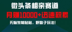 微头条相亲赛道,迅速积累,无脑复制粘贴,野路子玩法,月入1w-聚富社