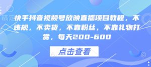 快手抖音视频号放映直播项目教程,不违规,不卖货,不靠粉丝,不靠礼物打赏,每天200-600-聚富社