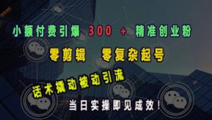 小额付费引爆 300 + 精准创业粉,零剪辑、零复杂起号,话术撬动被动引流,当日实操即见成效-聚富社