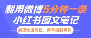 小红书利用微博5分钟一条图文笔记,实现快速涨粉,商单接到手软-聚富社