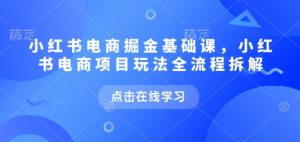 小红书电商掘金课,小红书电商项目玩法全流程拆解-聚富社