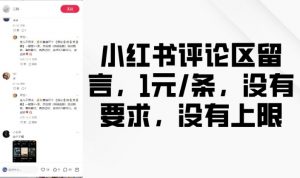 小红书评论区留言,1元条,没有要求,没有上限-聚富社