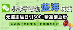 小绿书无脑搬运引流,全自动日引500精准创业粉,微信生态内又一个闷声发财的机会-聚富社