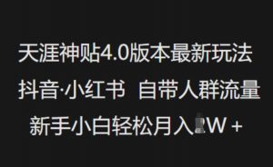 天涯神贴4.0版本最新玩法,抖音·小红书自带人群流量,新手小白轻松月入过W-聚富社