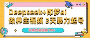 小白用DeepSeek+即梦做ai养生视频,一条作品涨粉5万+,单日收益多张-聚富社