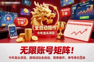 无限账号矩阵!今年龙头项目,游戏试玩全自动,简单操作,单号单日5张【揭秘】-聚富社