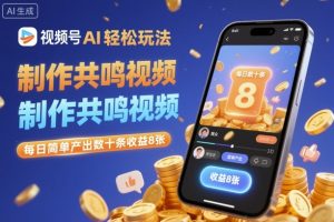 视频号AI轻松玩法,制作共鸣视频,每日简单产出数十条收益8张-聚富社