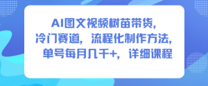 AI图文视频树苗带货，冷门赛道，流程化制作方法，单号每月几K，详细课程-聚富社