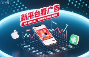 新平台看广告,养好机一条0.3到5米,每天上限100条,支持苹果安卓可批量操作-聚富社