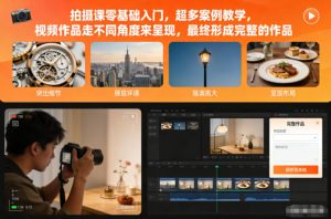 拍摄课零基础入门,超多案例教学,视频作品走不同角度来呈现,最终形成完整的作品-聚富社